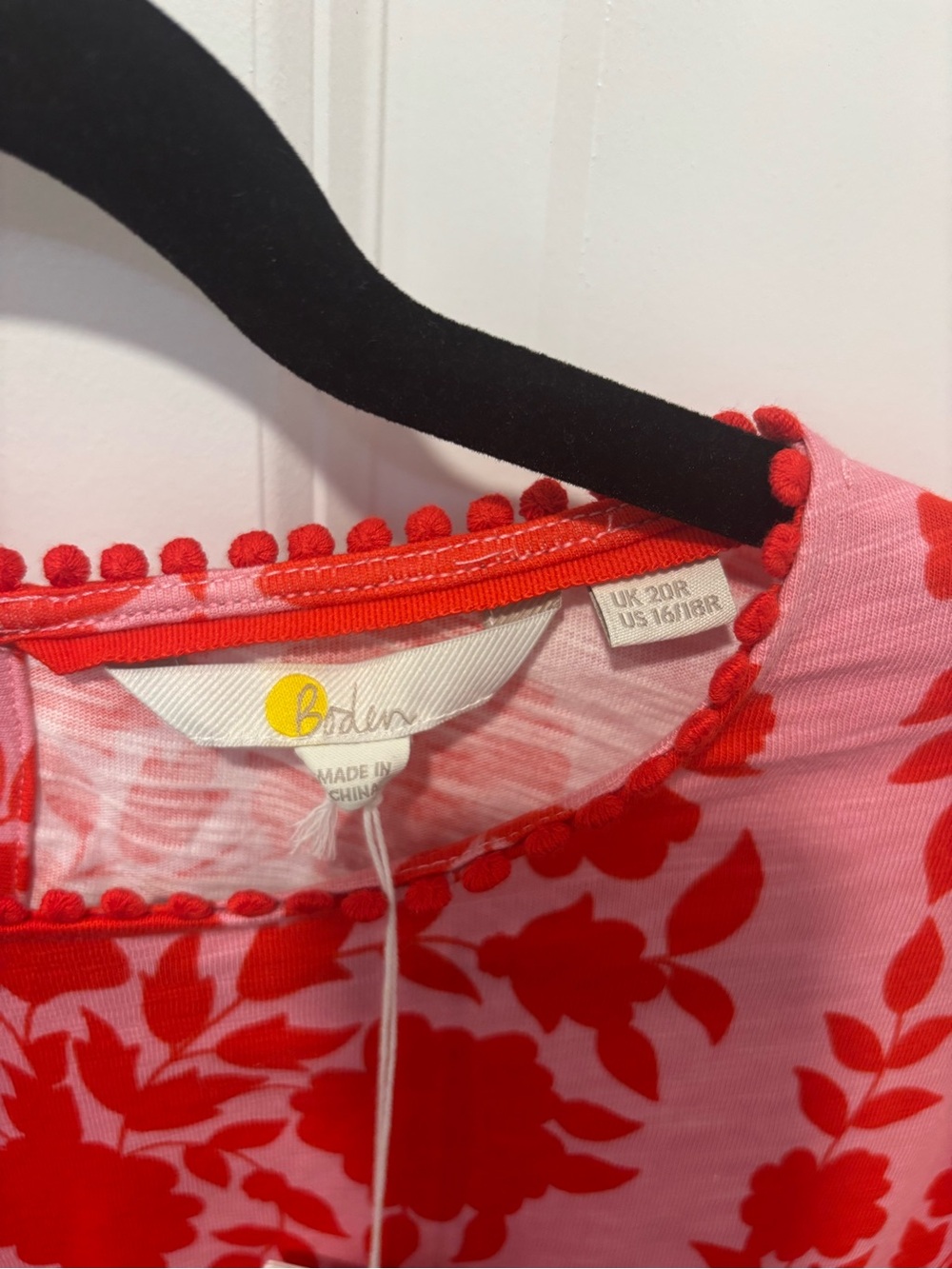 Boden Pink Twith Red Floral Print and Pom Trim - Picture 4 of 6